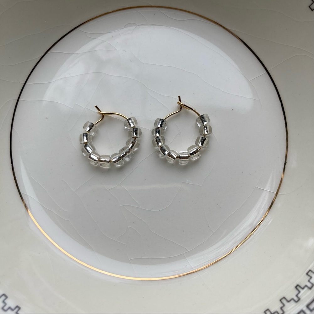 Small Gold Hoops With Clear Glass Beads